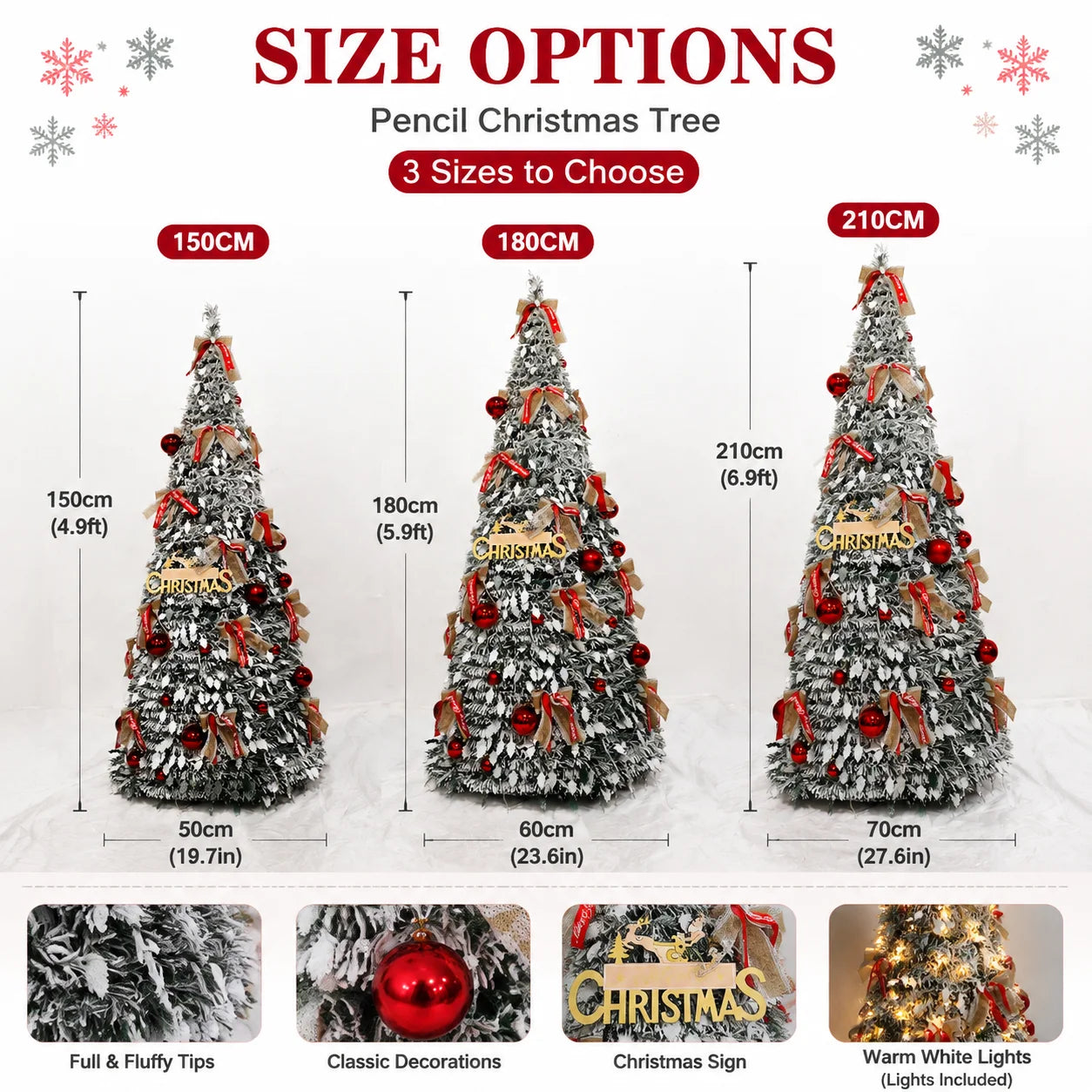 Foldable Christmas Tree with LED Lights Snow Flocked Artificial Xmas Tree Slim Space Saving Party Home Holiday Decoration