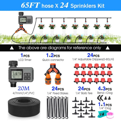 30-5m Garden LCD Button Timer Irrigation Set 0-80L/H Rotating Adjustable Nozzle Intelligent Display Automatic Watering System