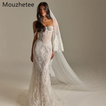 Mouzhetee Mermaid Lace Elegant Wedding Dresses Sleeveless Off The Shoulder Sexy Brides Gown Custom Made 2025