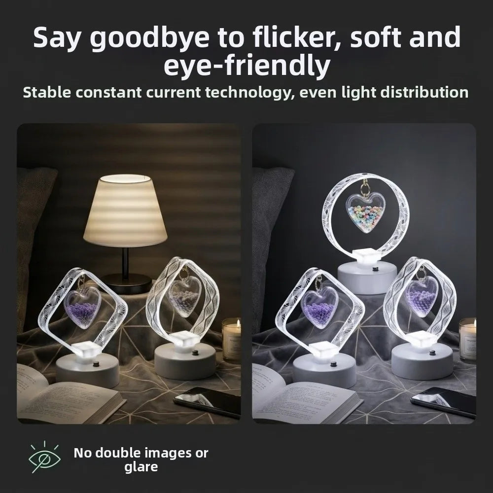 White Light Geometric LED Night Light Stable No-Flicker Light Acrylic Engraved Shade Acrylic Table Lamp Anti-Slip Base
