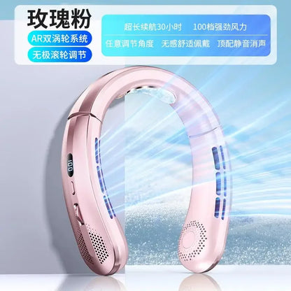 8000mAh USB Hanging Neck Fan, Portable Bladeless Mini Rechargeable Mute LED Digital Display Electric Air Cooler Handheld