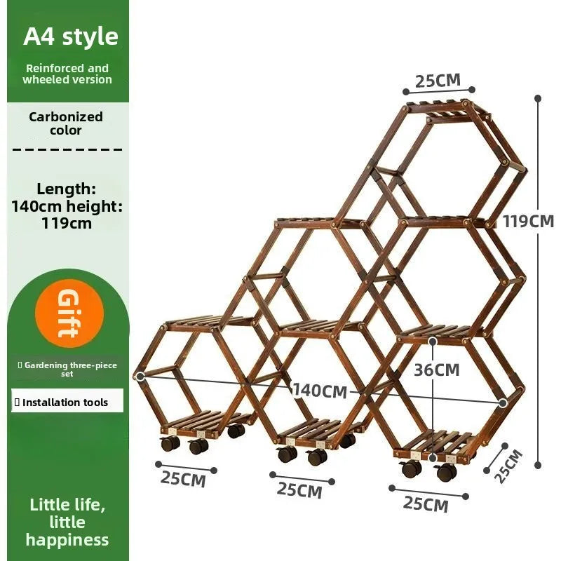 Solid Wood Plant Stand Outdoor for Multiple Plants Carbonized Wood Flower Pot Holder Heavy Duty Load Balcony Garden Home Decor