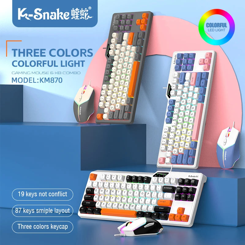 Wired Keyboard and Mouse Set，19-Key Rollover，Office/Gaming Compatible with Desktops and Laptops