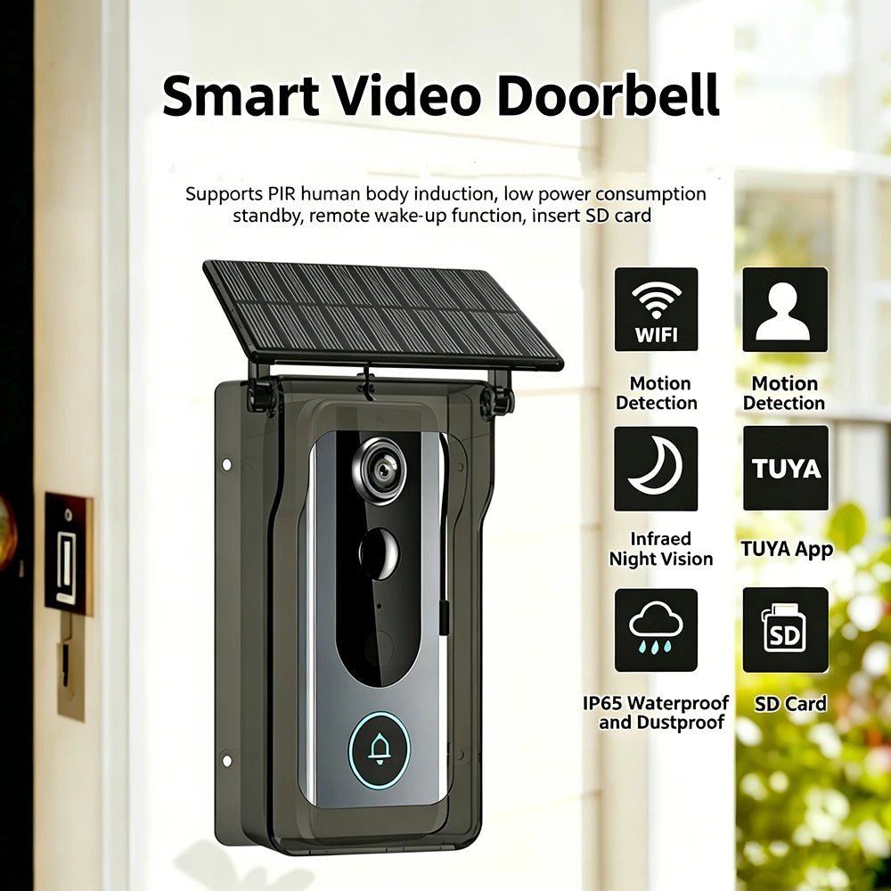 WiFi Solar Charging Wireless Video Doorbell Smart Wireless Intercom Waterproof Voice Changing Intercom Monitoring Camera