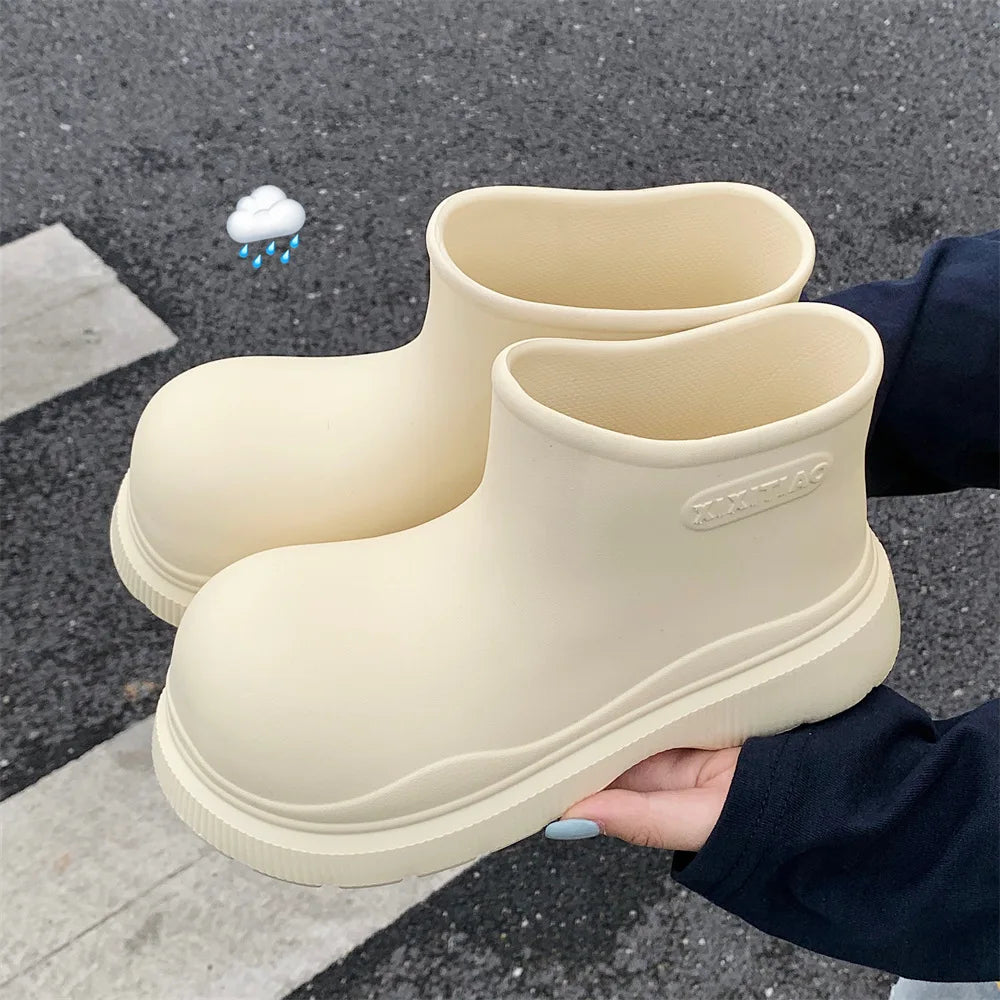 Rubber boots for women waterproof boots short barrel loose water shoes thick bottom ankle women's rain boots