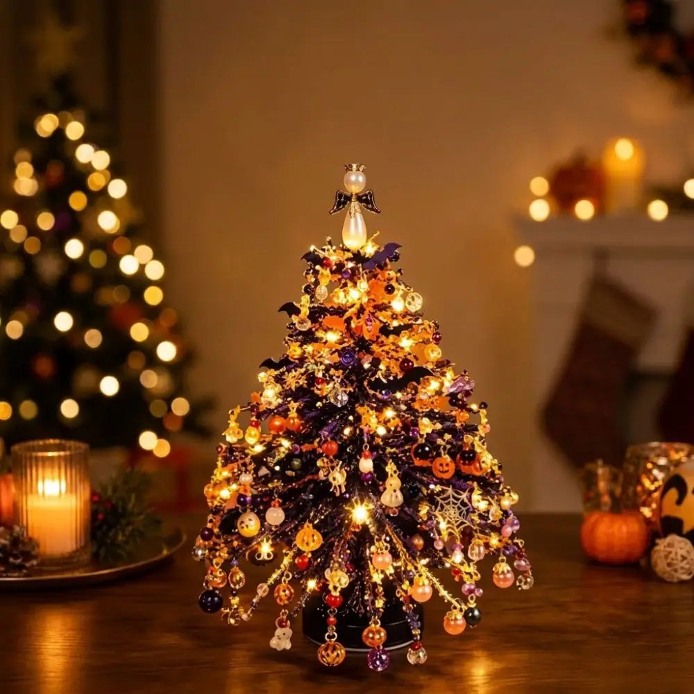 Handmade DIY Beaded Christmas Tree Kit with Light Up Colorful Halloween Tree Making Kit Educational Crystal Bead