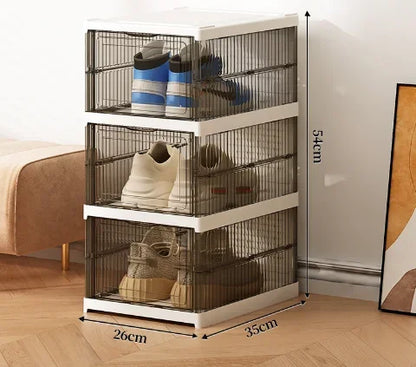 Dustproof 1/3/6 Layers Foldable Shoes Box Stackable Transparent Thickened Plastic Bins Sneaker Shoe Organizer Cabinet Organizers
