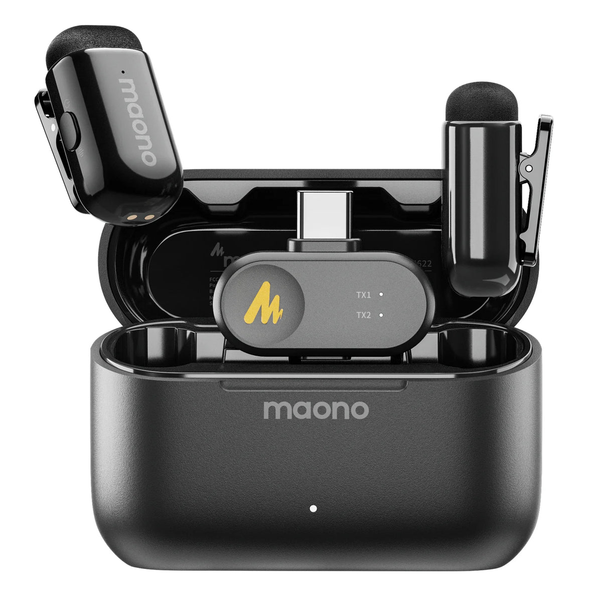 MAONO T1 Mini Wireless Lavalier Microphone for Phone AI Noise Cancelling Auto Clipping App Control Mic for Audio Video Recording