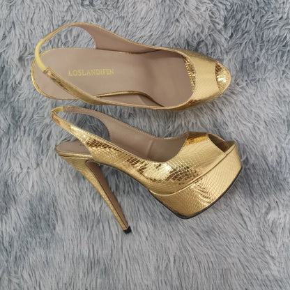 Women Pumps Stilettos 14CM Platform Stripper High Heels Sexy Open Toe Sandals Gladiator Party Dress Wedding Shoes Large Size 44