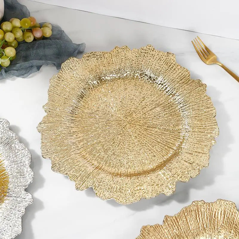 Floral Reef Wedding Charger Plates Set 6Pcs 33CM Round Plastic Dinner Plate Table Decor for Events
