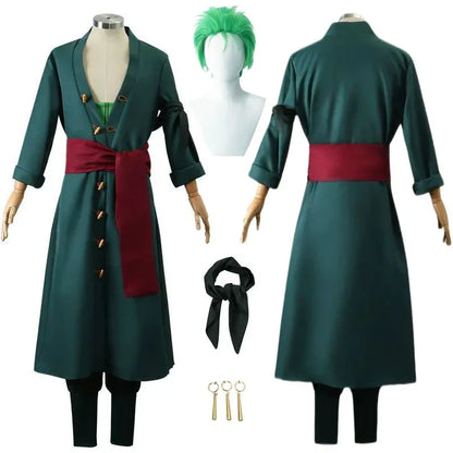 Zoro Cosplay OP Costume Wig Kerchief Eearrings Anime Clothes Kimono Adult Children Christmas Halloween Party Role Playing Outfit