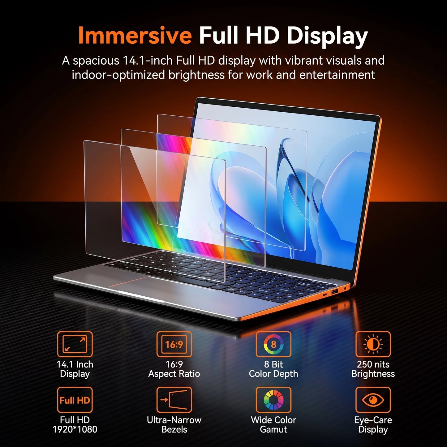 Ultra Slim 14.1" Laptop Intel 4405U Windows 11 Pro 16GB 1TB/2TB Notebook Gamer 1920*1080 Display Office Study Computer PC