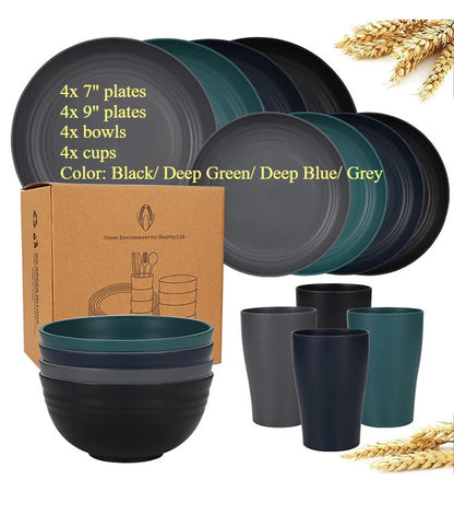 Natural Wheat Straw Tableware Set Dinnerware Sets Biodegradable Unbreakable Plates, Bowls, Cups Lightweight for Kitchen Camping