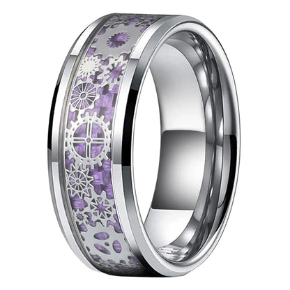 MenBand Unique 6/8mm Tungsten Carbide Rings Wedding Band Gear Wheel Blue Carbon Fiber Inlay Fashion Jewelry Comfort Fit