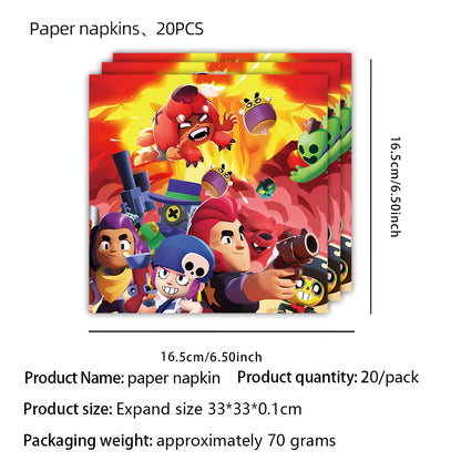 Kids Party Favors Decoration Balloons Gift Bag Brawl Stars Theme Happy Birthday Banner Tableware Paper Plates Napkins Tablecloth