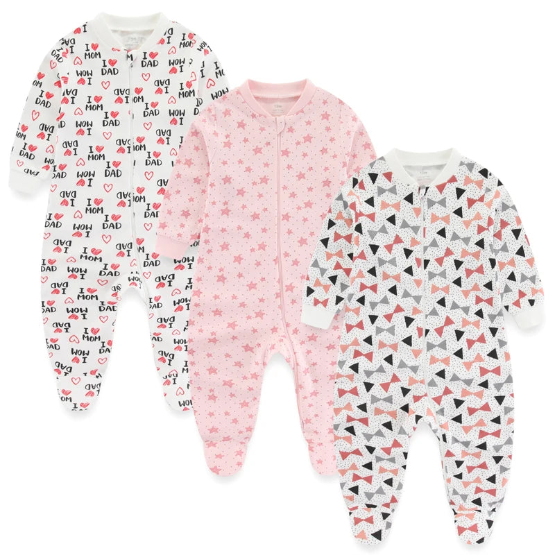 3PCS Newborn Cotton Baby Girl Clothes Cartoon Baby Boy Clothes Sets Autumn Long Sleeve Jumpsuits Spring Zipper Bebes