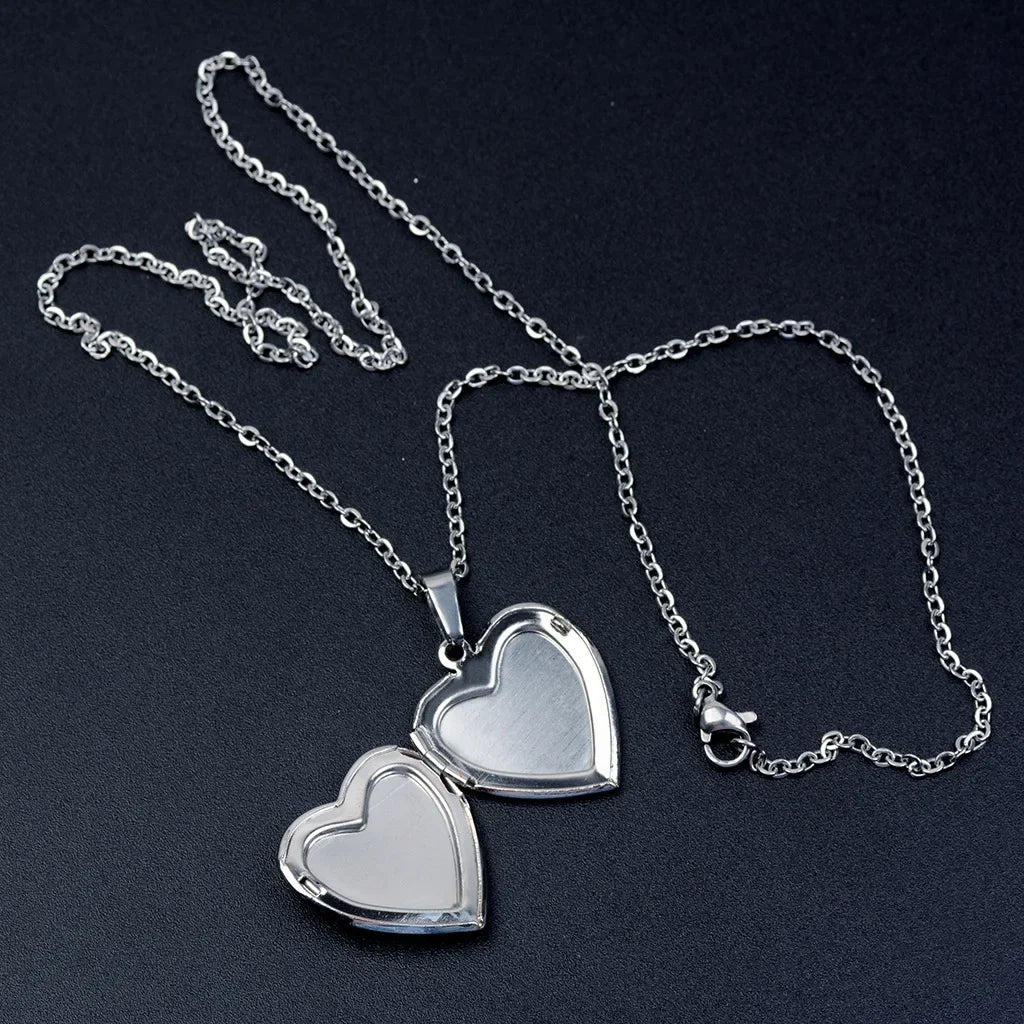 Heart Mood Locket Necklace Color Changing Necklace Temperature Mood Stainless Steel Love Shape Photo Pendant Necklace Jewelry