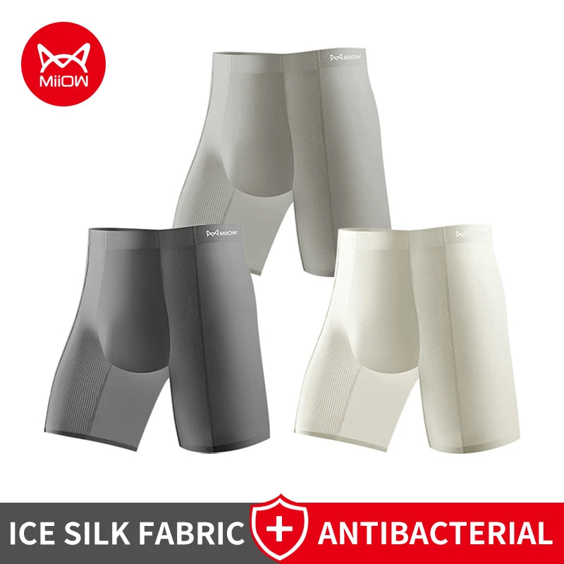 MiiOW 3Pcs Ice Silk Men's Underwear Boxershorts 10A Antibacterial Men Panties Breathable Mesh Man Summer Sports Underpants Boxer