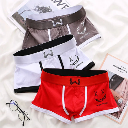 1/3/4 Pcs Mens Underwear Cotton Men Boxer Panties U-convex Man Breathable Underpants Sexy Comfort Male Boy Smiling Face Boxers