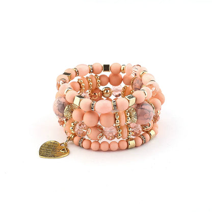 4pcs Boho Crystal Beads Chain Bracelet Set for Women Vintage Heart