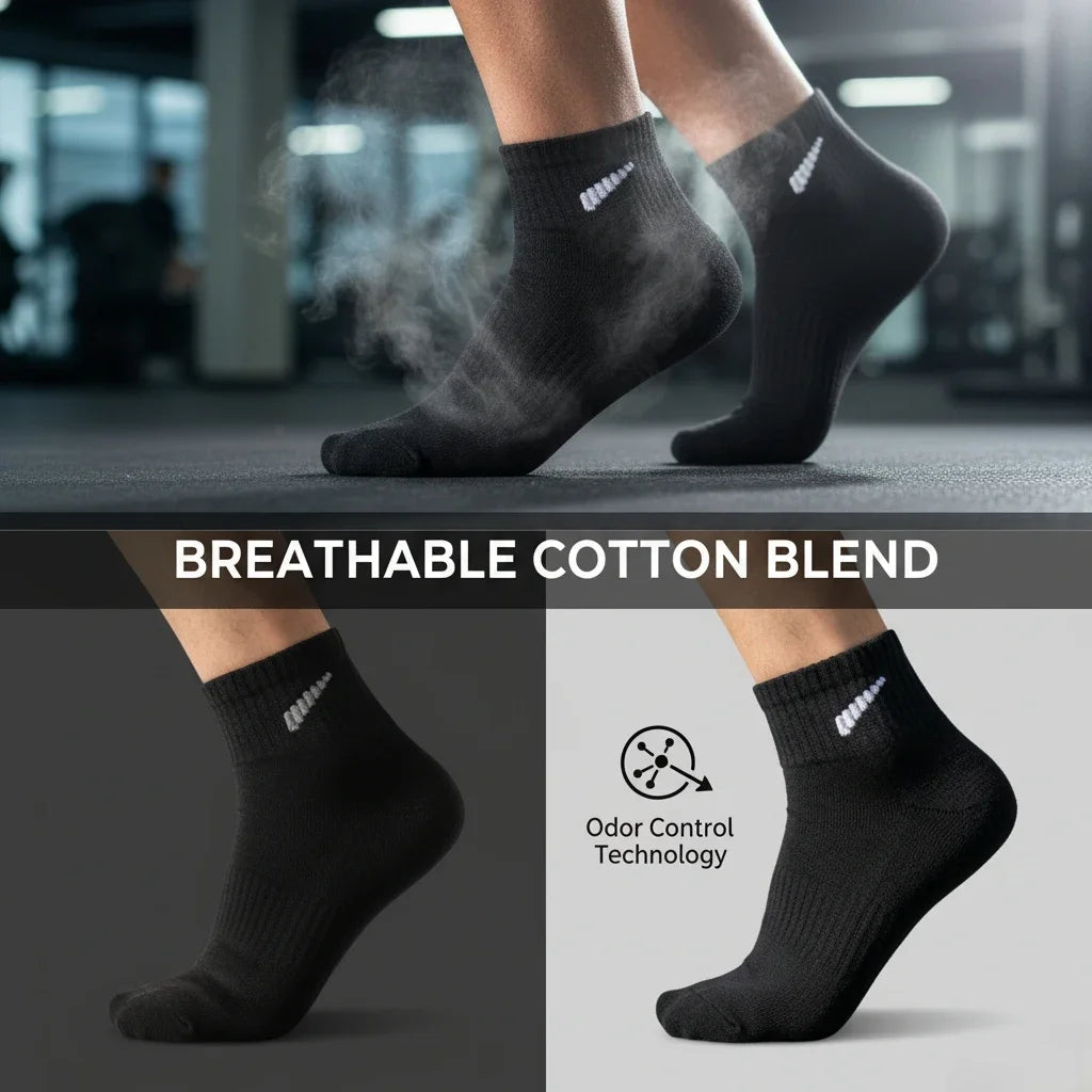 10-Pair Black Sock Pack - Extra-Soft, Comfortable Casual-Style Socks Crafted From Premium Breathable Cotton, Perfect For Everyd