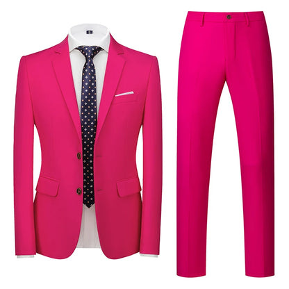2025 New Solid Two-Button Wedding Suits Set for Men,15 Colors Available Business Casual Slim-Fit Mens Blazer + Pants 2 Piece Set