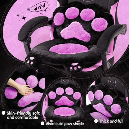 Pink Gaming Chair with Cat Ears, Ergonomic Reclining Computer Chair with Footrest, 300lbs Capacity