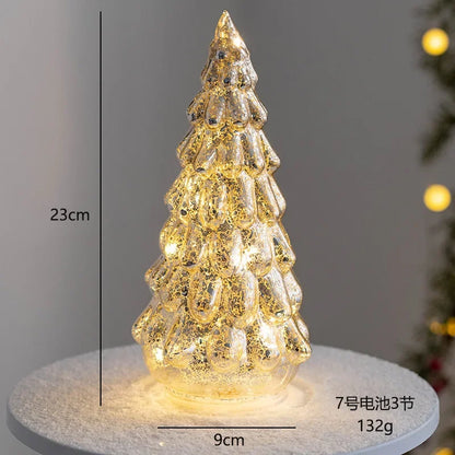 Glowing Glass Christmas Tree Ornaments Home Luminous Desktop Decoration Led Night Light Party Xmas Decorations Festival Kid Gift