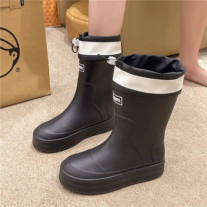 Women's Rain Boots Fashion Mid-calf Rubber Boots Outdoor Waterproof Garden Work Shoes Women's Rubber Galoshes Botas Lluvia Mujer