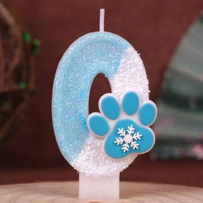 Cat Paw Theme 0‑9 Number Birthday Candle Blue White Glitter Cake Topper With Snowflake Cat Paw Ornament Cake Decoration Supplies