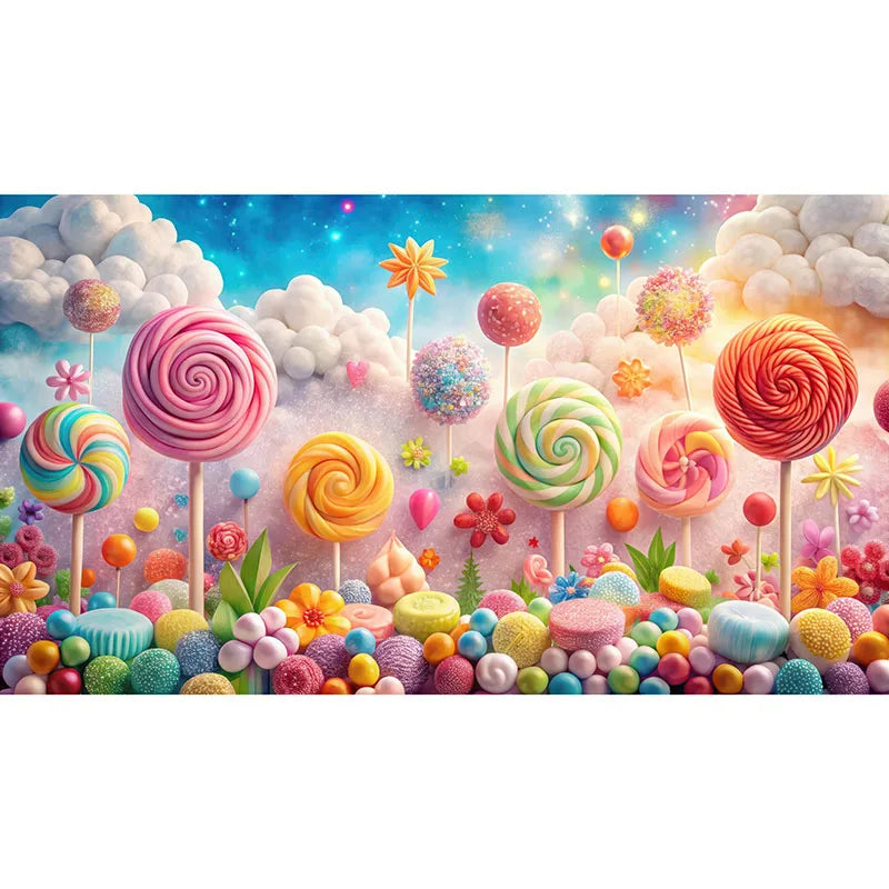 Candyland Backdrop Fantasy Candy Theme Castle Lollipop Party Banner for Girls Birthday Decor Photography Background Photo Booth
