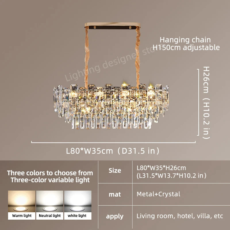 Loft Pendant Lighting Crystal Chandelier Ceiling for Dining Room Modern Led Ceiling Hanging Lamp for Living Room Villa