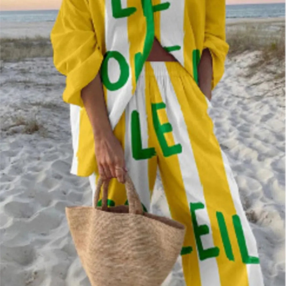 Summer Casual Shirts Two Piece Outfits 2 Pieces Set For Woman New In Matching Sets Blouse For Woman Temperament Vacation Printed