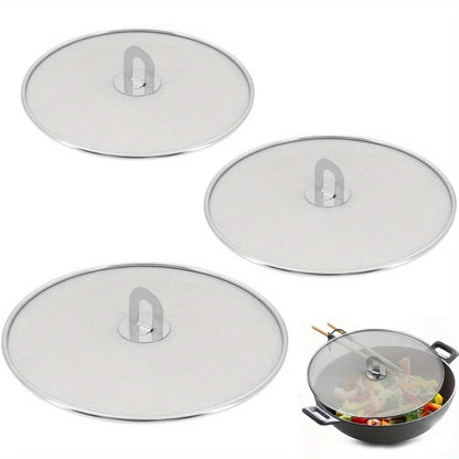 1/3Pcs Splatter Screen for Frying Pan Cooking, Stainless Steels Frying Pan Splatter Guard with Fold Flat Knob Cover Protector