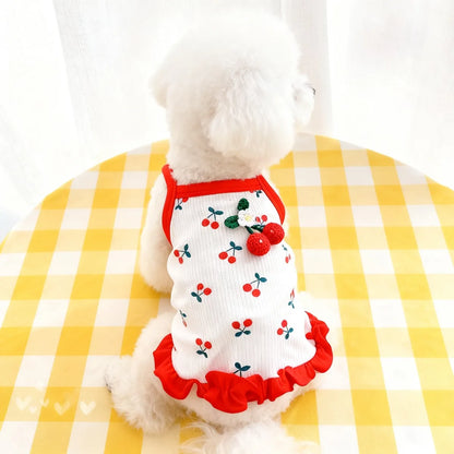 Dog Vest Cute Cherry Clothing for Small Dog Vest Summer Cooling Cat Vest Falbala Pet Clothes for Dog Breathable Soft Cat Clothes