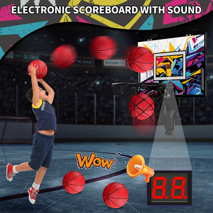 Indoor Outdoor Basketball Hoop for Kids, Mini Hoop with Scoreboard & 3 Balls, Basketball Toys Gifts for 3+ Year Old Boys Girls