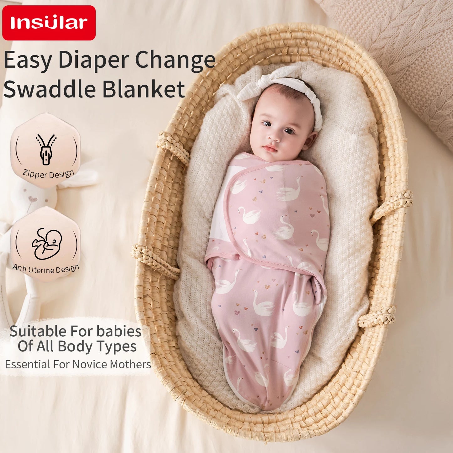 INSULAR Baby Cotton Swaddling Cloth With Caps Envelope Type Newborn Cartoon Envelope Anti-Startle Adjustable Bedding Item
