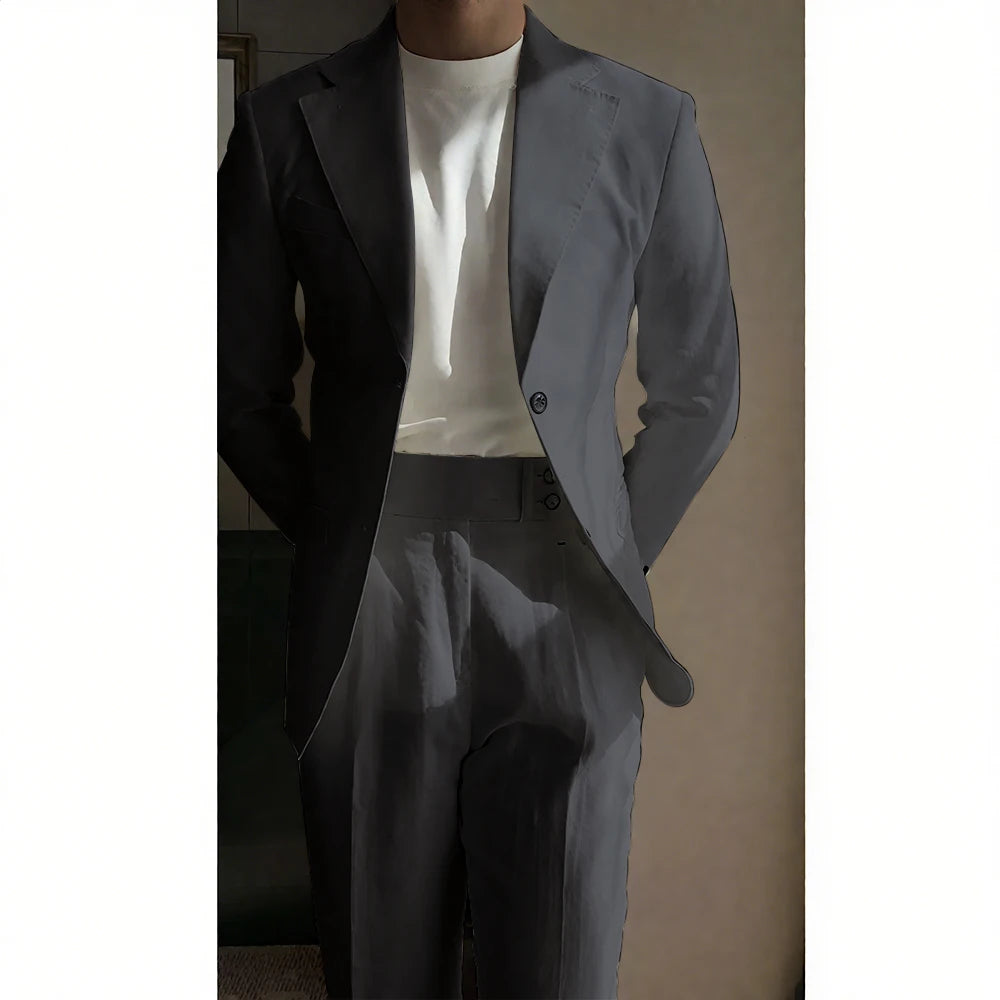 Chic Linen Men Suits 2 Piece Summer Single Breasted Notch Lapel Suit High Quality Wedding Casual Office Party Prom Costume Homme