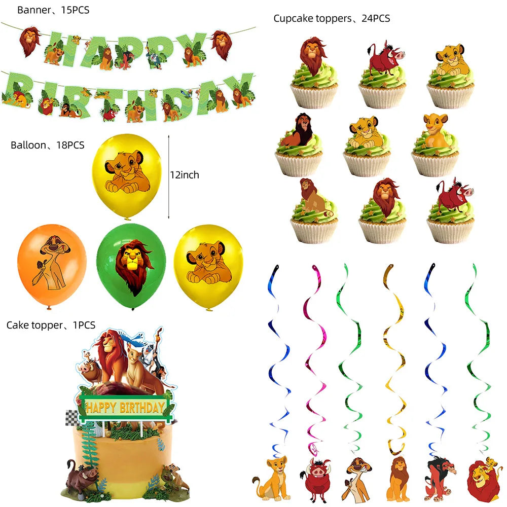 Lions Thme Boy Birthday Party Decorative Supplies Paper Cup Plates Napkin Caketopper Balloon For  Baby Shower Parties Decoration