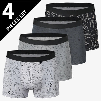 4/5Pcs European and American Size MEN'S Printed Fashion Boyshort Comfortable MEN'S Waist Plus Size Underwear Sexy Swimming Trunk