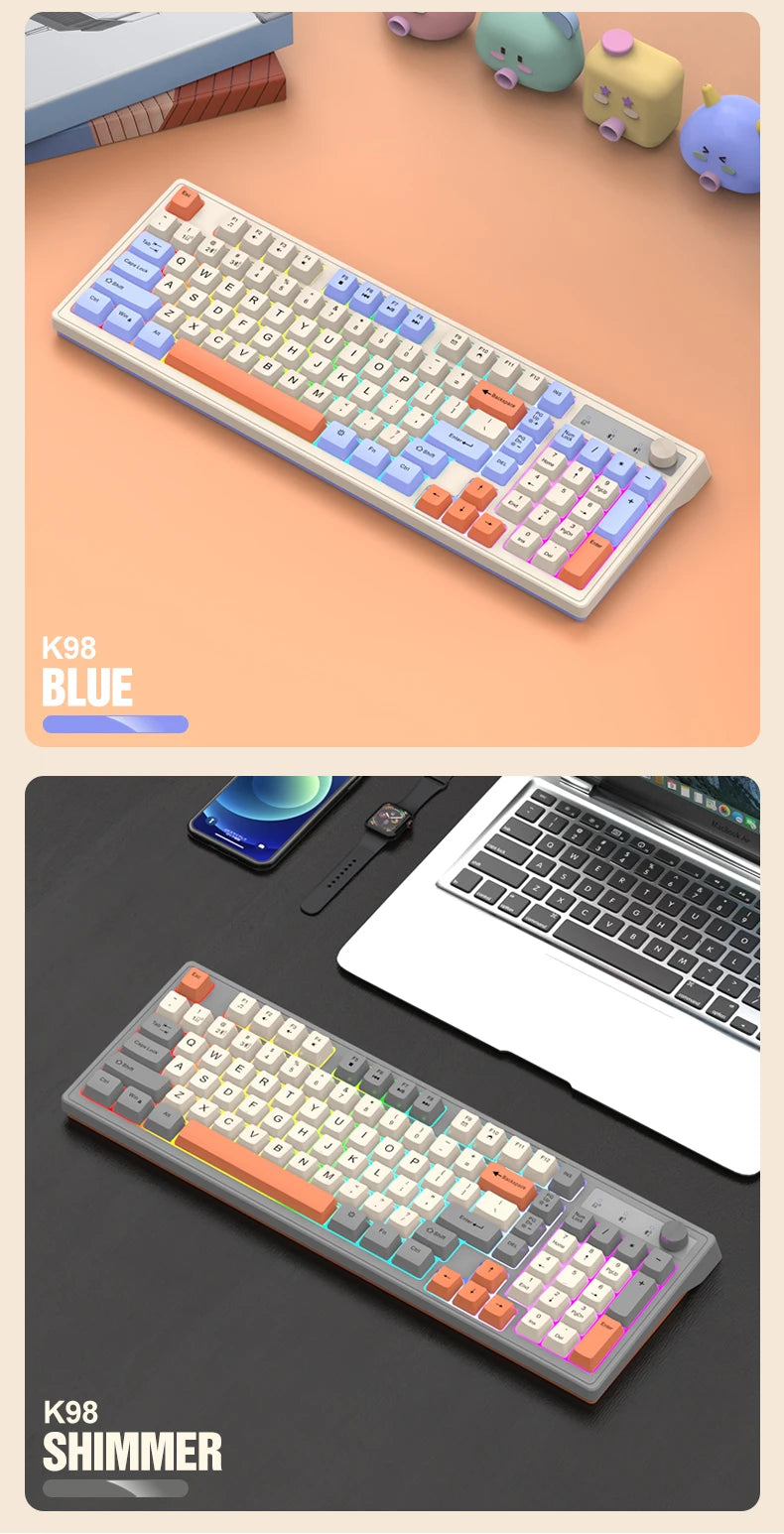 Dual-Mode Wireless Keyboard and Mouse Set 2.4G Dual Bluetooth Keyboard RGB Gaming Keyboard Mouse Kit Mechanical Feel Keyboard