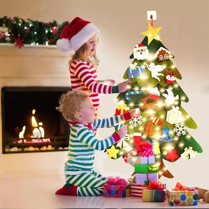 DIY Felt Christmas Tree with Hanging Ornament LED String Lights for Kids Gifts Christmas Decoration 2024 New Year Xams Supplies