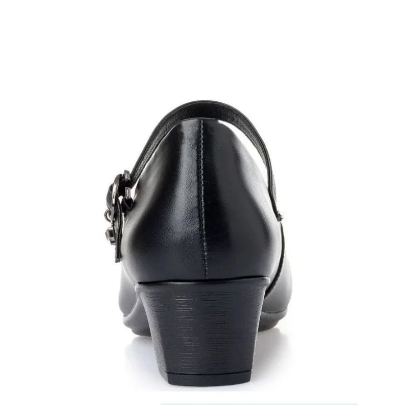 2025 New Women's Medium Heel Pumps - Soft Leather Non-Slip with Adjustable Buckle, Comfortable for Daily & Casual Wear