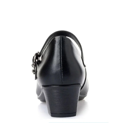 2025 New Women's Medium Heel Pumps - Soft Leather Non-Slip with Adjustable Buckle, Comfortable for Daily & Casual Wear