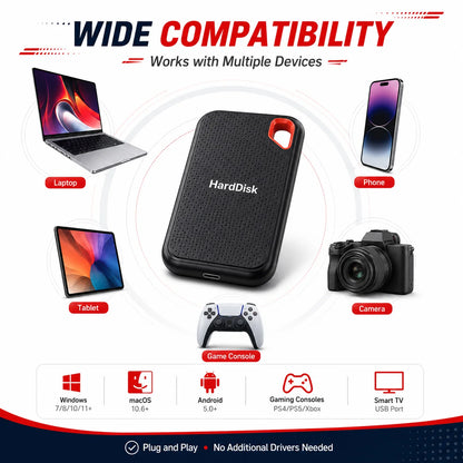 Original Hard Drive External Hard Disk 2TB Portable SSD USB-C Fast Storage Disk for Laptop Mac PC Phone Photo File Backup