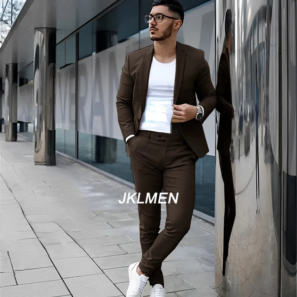 Gray Men's Suit 2 Piece Suit Summer Casual Jacket Pants Formal Wedding Tuxedo Groom Clothes Custom Color Blazer XS-5XL