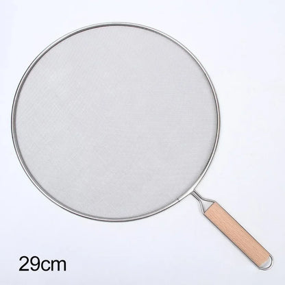 21-33CM Stainless Steel Oil Splatter Screen Frying Pan Mesh Guard Kitchen Cooking Tools Multi-purpose Filter Net Wood Handle