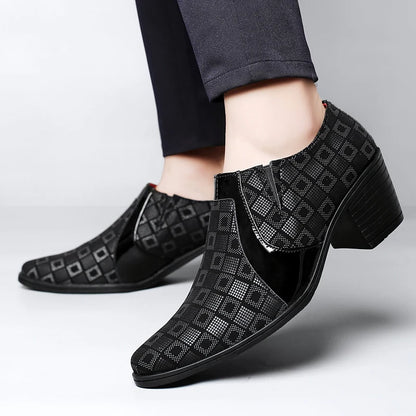 Red PU Leather Business Suit High Heels Men's Shoes Pointed Toe Slip-on Elegant Party Wedding Shoes Thick Sole Boots for Man
