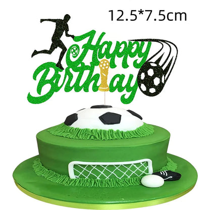 Green Football Cake Flag Topper Happy Birthday Cake Flags Soccer Birthday Sports Party Cake Baking Decor