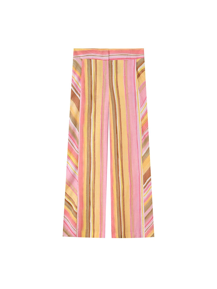 TFMLN New Women Pant Sweet Striped Straight Colorful Multicolor Wide Leg Long Pants Casual Fashion Streetwear Ladies Outfit